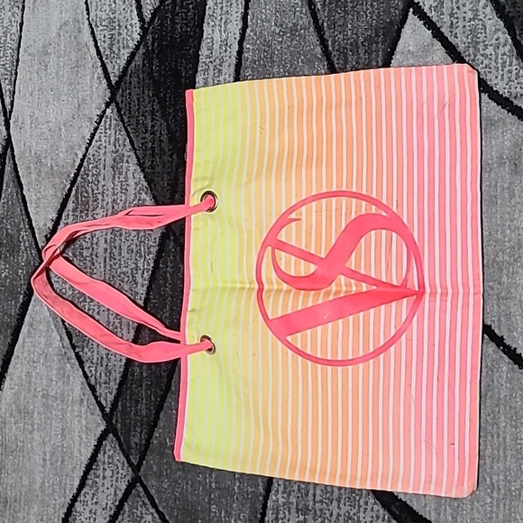 VICTORIA SECRET OMBRE NEON STRIPES CANVAS TOTE BAG - Picture 1 of 11